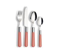 ECHTWERK Juego de Cubiertos Bistro Con Mangos de Plástico para Camping, Picnic y Viaje - 16 Piezas para 4 Personas, Acero Inoxidable 18/0, Rosa