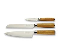 Echtwerk juego de cuchillos de Damasco, Cuchillo de cocicna, Cuchillo de pan y cuchillo de pelar, Mango de Madera, 36 x 15,5 x3,4cm