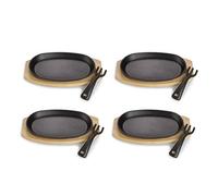 ECHTWERK Juego de sartenes para servir de hierro fundido, pequeña sartén con tabla para servir, mango extraíble, ya quemado, apto para horno, barbacoa, barbacoa e inducción, diámetro de 24 x 14 cm, 4