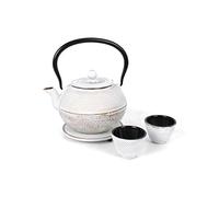 Echtwerk Juego de té de hierro colado, tetera de 1,1 l con colador extraíble, tetera con platillo y 2 tazas de té, tetera vintage para té a granel, crema