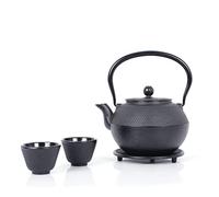 Echtwerk Juego de té de hierro colado, tetera de 1,1 l con colador extraíble, tetera con platillo y 2 tazas de té, tetera vintage para té suelto, negro