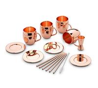 ECHTWERK Moscow Mule juego de 13 tazas de cobre de acero inoxidable compuesto por 4 tazas de cobre de 500ml, 4 posavasos, 4 pajitas y 1 vaso medidor 2cl/4cl