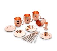 ECHTWERK Moscow Mule juego de 13 tazas de cobre de acero inoxidable compuesto por 4 tazas de cobre de 500ml, 4 posavasos, 4 pajitas y 1 vaso medidor 2cl/4cl