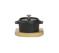 Echtwerk Olla de hierro fundido, mini olla con tabla de servir, asador pequeño, ya quemada, apta para horno, barbacoa, barbacoa e inducción, ideal para cocinar y servir, 200 ml, diámetro 9,2 cm