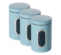 ECHTWERK recipientes de almacenamiento set de 3 azul claro, lata metálica con tapa hermética y ventana de visualización, para harina, azúcar, muesli o té