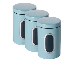 ECHTWERK recipientes de almacenamiento set de 3 azul claro, lata metálica con tapa hermética y ventana de visualización, para harina, azúcar, muesli o té