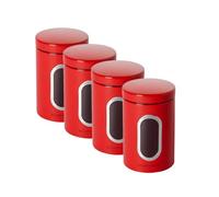 ECHTWERK recipientes de almacenamiento set de 4 rojo, lata metálica con tapa hermética y ventana de visualización, para harina, azúcar, muesli o té