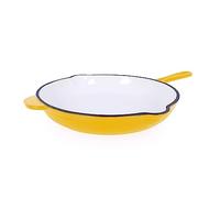 Echtwerk Sartén de hierro colado con revestimiento esmaltado, sartén de hierro colado con dos asas y pico, apta para horno, barbacoa, asador e inducción, Crema, Ø 26,5 cm, amarillo
