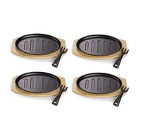 ECHTWERK Sartén para servir de hierro fundido con tiras de parrilla y tabla de servir, mango extraíble, ya horneado, apto para horno, barbacoa, barbacoa e inducción, 27 x 17,5 cm de diámetro, 4 piezas