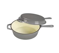 ECHTWERK Set 2 en 1 de cacerola y sartén grill, Asador de hierro fundido con tapa, Olla de hierro fundido con revestimiento esmaltado, Apta para hornos, parrillas e inducción, Gris, 2,5 L, Ø 25,2 cm