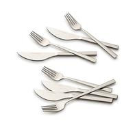 ECHTWERK set de cubiertos de pizza, cubiertos de carne, cubiertos de cena 8 piezas para hasta 4 personas, Con 4 cuchillos de pizza y 4 tenedores de pizza de acero inoxidable, Silver-Edition