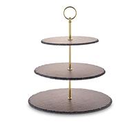 Echtwerk soporte para tartas, bandeja para servir frutas, queso y postres, pizarra natural, 3 pisos, mango de metal, 30/25 cm