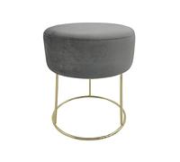 ECHTWERK Taburete redondo Marilyn, de tela de terciopelo, taburete de maquillaje con patas de metal en oro, taburete adecuado para dormitorio y salón, taburete para pies de hasta 150 kg, color gris