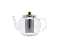 ECHTWERK Tetera de cristal de borosilicato, colador y tapa de acero inoxidable, resistente al calor, jarra de cristal apta para bebidas calientes y frías como té, café, agua, edición dorada, 1000 ml