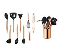 ECHTWERK Utensilios de cocina, juego de utensilios de cocina de 10 piezas, utensilios de cocina con mango de acero inoxidable, porta utensilios, silicona antiadherente, edición cobre