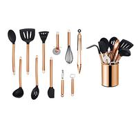 ECHTWERK Utensilios de cocina, juego de utensilios de cocina de 12 piezas, utensilios de cocina con mango de acero inoxidable, soporte para utensilios, silicona antiadherente, Negro-Edición