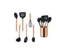 ECHTWERK Utensilios de cocina, juego de utensilios de cocina de 7 piezas, utensilios de cocina con mango de acero inoxidable, porta utensilios, silicona antiadherente, edición cobre