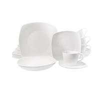 ECHTWERK Vajilla combinada de 20 piezas "Classic" de diseño moderno, elegante vajilla de porcelana blanca con 4 x platos llanos, 4 x platos llanos, 4 x platos hondos, 4 x tazas de té, 4 x platitos