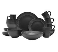ECHTWERK Vajilla Combinada Vintage 'BlackStyle' de 30 Piezas - Diseño Moderno para 6 Personas - Gres Con Platos Llanos, Cuencos, Tazas de Té y Platos Hondos