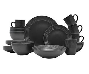 ECHTWERK Vajilla Combinada Vintage 'BlackStyle' de 30 Piezas - Diseño Moderno para 6 Personas - Gres Con Platos Llanos, Cuencos, Tazas de Té y Platos Hondos