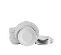 ECHTWERK vajilla de 12 piezas "New Modern", para 4 personas, estilo pizarra, de gres, 4 platos llanos, 4 platos de acompañamiento, 4 cuencos, blanco