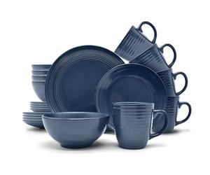 ECHTWERK Vajilla de 24 piezas "Alicia" vintage de diseño moderno para 6 personas, elegante vajilla de gres azul oscuro con 6 platos llanos, 6 platos llanos, 6 cuencos, 6 tazas de té