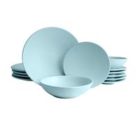 ECHTWERK Vajilla Vintage de 12 Piezas Diseño Natural «Blanka» - Set para 4 Personas con Platos Llanos, Hondos y Soperos - Estructura de Gres, Menta