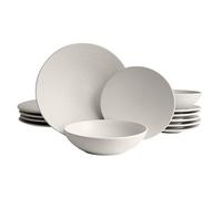 ECHTWERK Vajilla vintage de 18 piezas, diseño "Blanka" nature, para 6 personas, Elegante vajilla con estructura de gres con 6 x platos llanos, 6 x platos hondos, crema