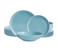 ECHTWERK Vajilla vintage de 18 piezas "Nerea" diseño Nature, para 6 personas, vajilla de gres en tonos pastel con 6 platos llanos, 6 platos llanos, 6 platos hondos, menta