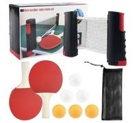 Eckerdromk Palas Ping Pong Set, Raqueta de Tenis de Mesa, Incluye 2 Raquetas de Ping Pong, 6 Pelotas, 1 Red de Tenis Mesa Retráctil, Uego de para Principiantes y Jugadores Avanzados
