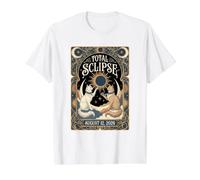 Eclipse Solar Total 12 de Agosto de 2026 Cats Nouveau Art Camiseta gráfica económica, Hombre, Blanco, S