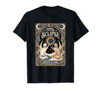 Eclipse Solar Total 12 de Agosto de 2026 Cats Nouveau Art Camiseta gráfica económica, Hombre, Negro, S