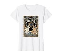 Eclipse Solar Total 12 de Agosto de 2026 Cats Nouveau Art Camiseta gráfica económica, Mujer, Blanco, XS