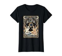 Eclipse Solar Total 12 de Agosto de 2026 Cats Nouveau Art Camiseta gráfica económica, Mujer, Negro, L