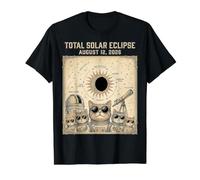 Eclipse Solar Total 2026 12 de Agosto Stargazer Cat Science Camiseta gráfica económica, Hombre, Negro, L
