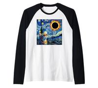 Eclipse Solar Total Gato 2026 Noche Estrellada Van Gogh Camiseta Manga Raglan