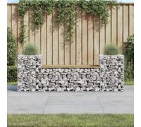 Eclith Banco de jardín de gaviones con asiento de pino impregnado, 183 x 41 x 60,5 cm, base de acero galvanizado, con macetero, compacto, para terraza, balcón, exterior