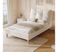 ECLIVON Cama Infantil 90x200, Estructura Cama Individual para Niños,Camas con Cabecero und Almohada Grande, Camas con Respaldo Acolchado y Somier de Láminas, Sin Colchón (Beige)