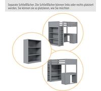 ECLIVON Cama Infantil Litera 90x200 cm con Escritorio y Estantería, Literas Infantiles con Escalera y Láminas, Estructura de Cama Alta con Somier y Protección Anticaídas, Sin Colchón (Gris)