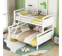 ECLIVON Litera Cama Infantil 90x200 & 140x200 cm, Cama Alta Literas de Madera con Escalera, Cama de Casa con Láminas, Litera Matrimonio Camas con Protección Anticaídas y Somier, Sin Colchón (Blanco)