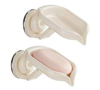 Eclove 2 Piezas Jaboneras con Ventosa para Ducha, Soporte de Jabón con Drenaje, Sin Taladro, Caja de Jabonera Rotativa y Extensible para Baño, Bañera, Cocina y Encimera (Blanco)