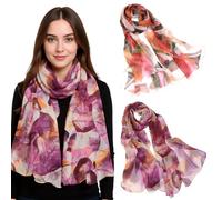 Eclove Bufandas de Gasa para Mujer, 2 Foulard Georgette Ligeras, Bufandas de Gasa con Estampado de Hojas Floral Morado y Amarillo para Primavera, Otoño, Invierno y Verano