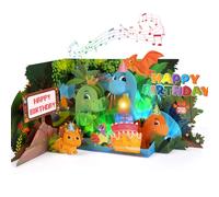 Ecloverlife Tarjeta de cumpleaños de dinosaurio, tarjeta de cumpleaños emergente 3D con luz LED y música, vela soplada y sonido de volcán, tarjeta de felicitación musical interactiva para niños, niñas
