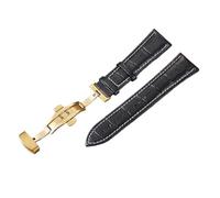 EcLusE Correas de reloj de cuero genuino Correa de reloj en relieve Correa de hebilla de acero inoxidable con mariposa,24mm