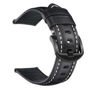 EcLusE Correas de reloj de cuero genuino hechas a mano Correas de reloj casuales para hombres Accesorios de reloj,Negro,24mm