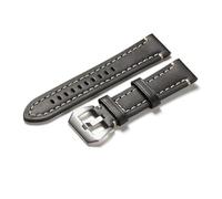 EcLusE Correas de reloj de cuero genuino hechas a mano vintage Correa de diseño a la parrilla Correa de reloj de negocios para hombre,Negro,22mm