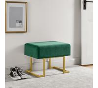 ECLYL Banco de dormitorio de estilo moderno, taburete acolchado, taburete de sofá de sala de estar, reposapiés, con patas de hierro dorado, adecuado para dormitorios y salas de estar (verde oscuro