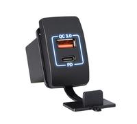 ECMQS Cargador de coche de doble puerto PD30W USB C 18 W salida USB, color | Diseño de tapa impermeable con luz LED y protección de seguridad para coches, camiones, motocicletas, barcos