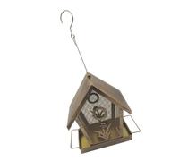 ECMQS Comedero decorativo para pájaros de bronce con paredes laterales transparentes que permite un fácil seguimiento del nivel de comida en tu jardín. Comedero decorativo para pájaros