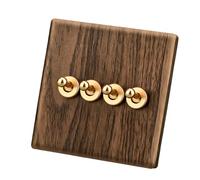 ECMQS Interruptor de lámpara de pared para una mesa de noche única, cuatro | Palanca de latón para lámpara de pared antigua, interruptor basculante con placa de montaje en pared de plástico